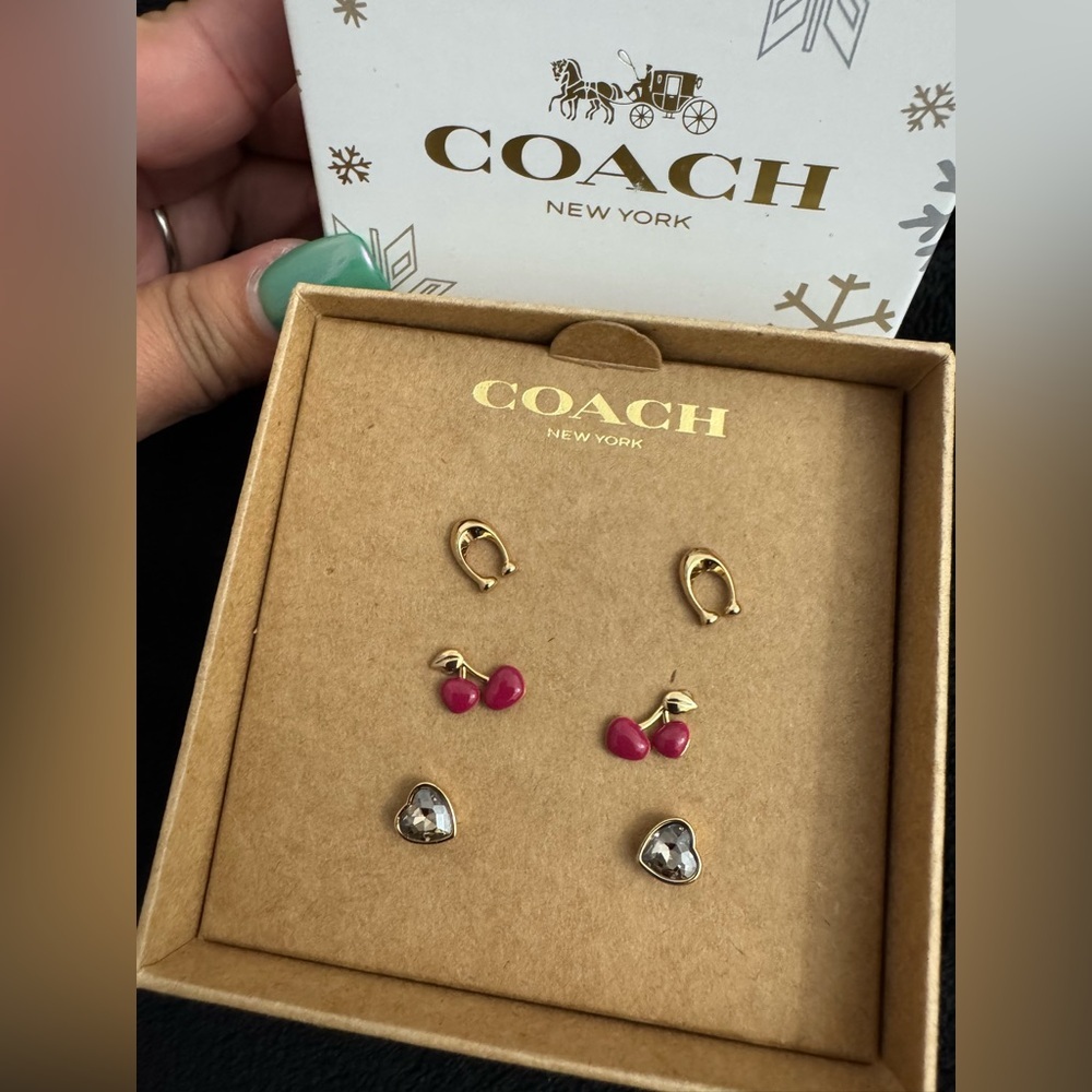 Coach Gold and red cherries  Earrings Set - Picture 2 of 3